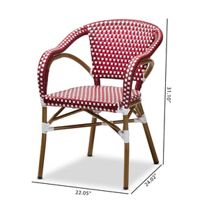 Baxton Studio Eliane Classic French Indoor And Outdoor Red And White Bamboo Style Stackable Bistro Dining Chair Set Of 2