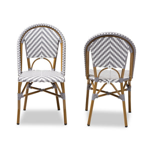 Baxton Studio Celie Classic French Indoor And Outdoor Grey And White Bamboo Style Stackable Bistro Dining Chair Set Of 2