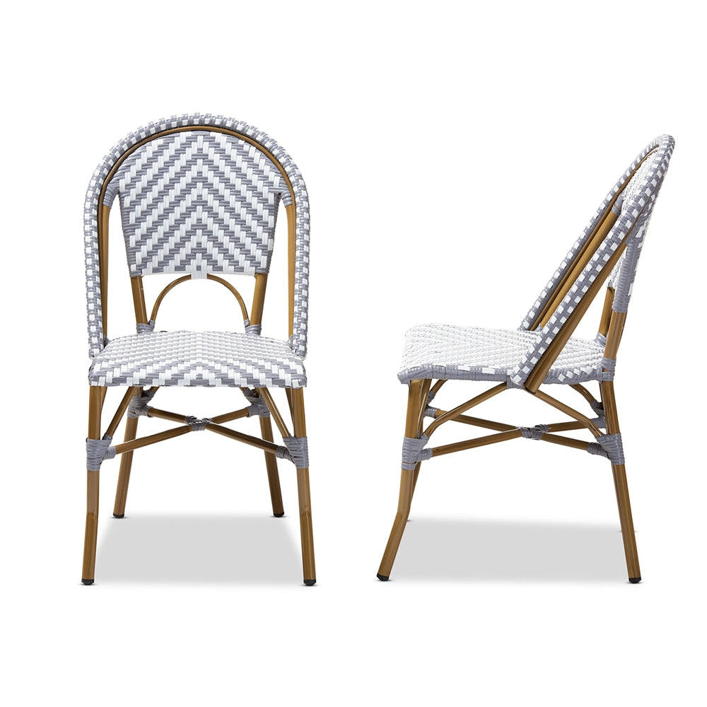 Baxton Studio Celie Classic French Indoor And Outdoor Grey And White Bamboo Style Stackable Bistro Dining Chair Set Of 2