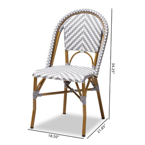 Baxton Studio Celie Classic French Indoor And Outdoor Grey And White Bamboo Style Stackable Bistro Dining Chair Set Of 2