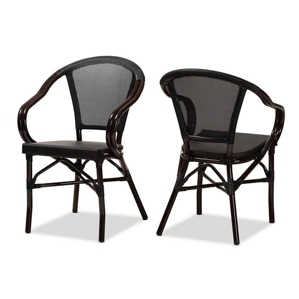 Baxton Studio Artus Classic French Indoor And Outdoor Black Bamboo Style Stackable Bistro Dining Chair Set Of 2