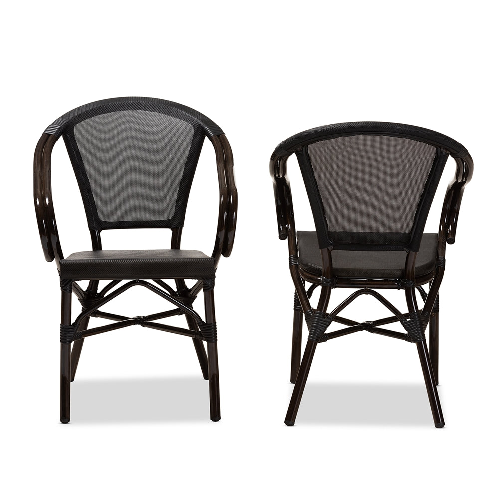 Baxton Studio Artus Classic French Indoor And Outdoor Black Bamboo Style Stackable Bistro Dining Chair Set Of 2