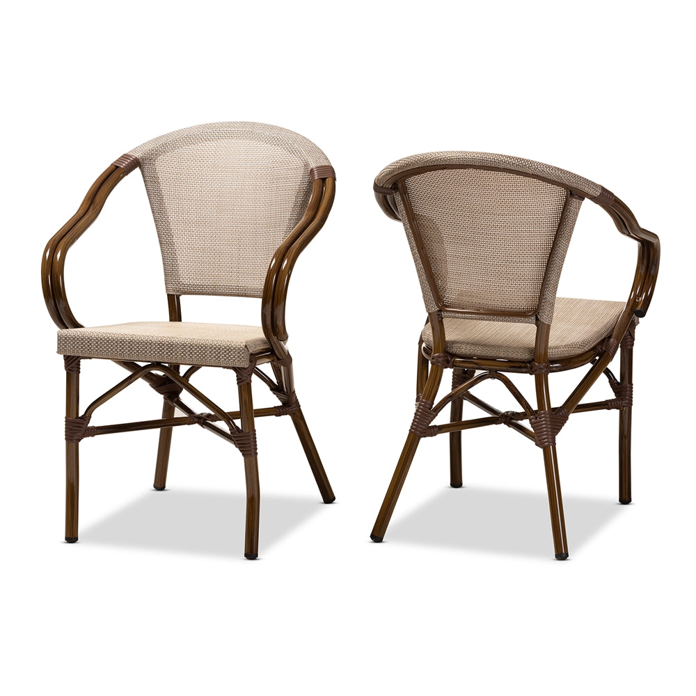 Baxton Studio Artus Classic French Indoor And Outdoor Beige Bamboo Style Stackable Bistro Dining Chair Set Of 2