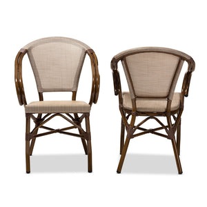 Baxton Studio Artus Classic French Indoor And Outdoor Beige Bamboo Style Stackable Bistro Dining Chair Set Of 2