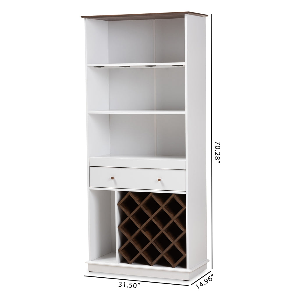 Baxton Studio Mattia Mid-Century Modern White And Walnut Finished Wood Wine Cabinet