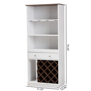 Baxton Studio Mattia Mid-Century Modern White And Walnut Finished Wood Wine Cabinet