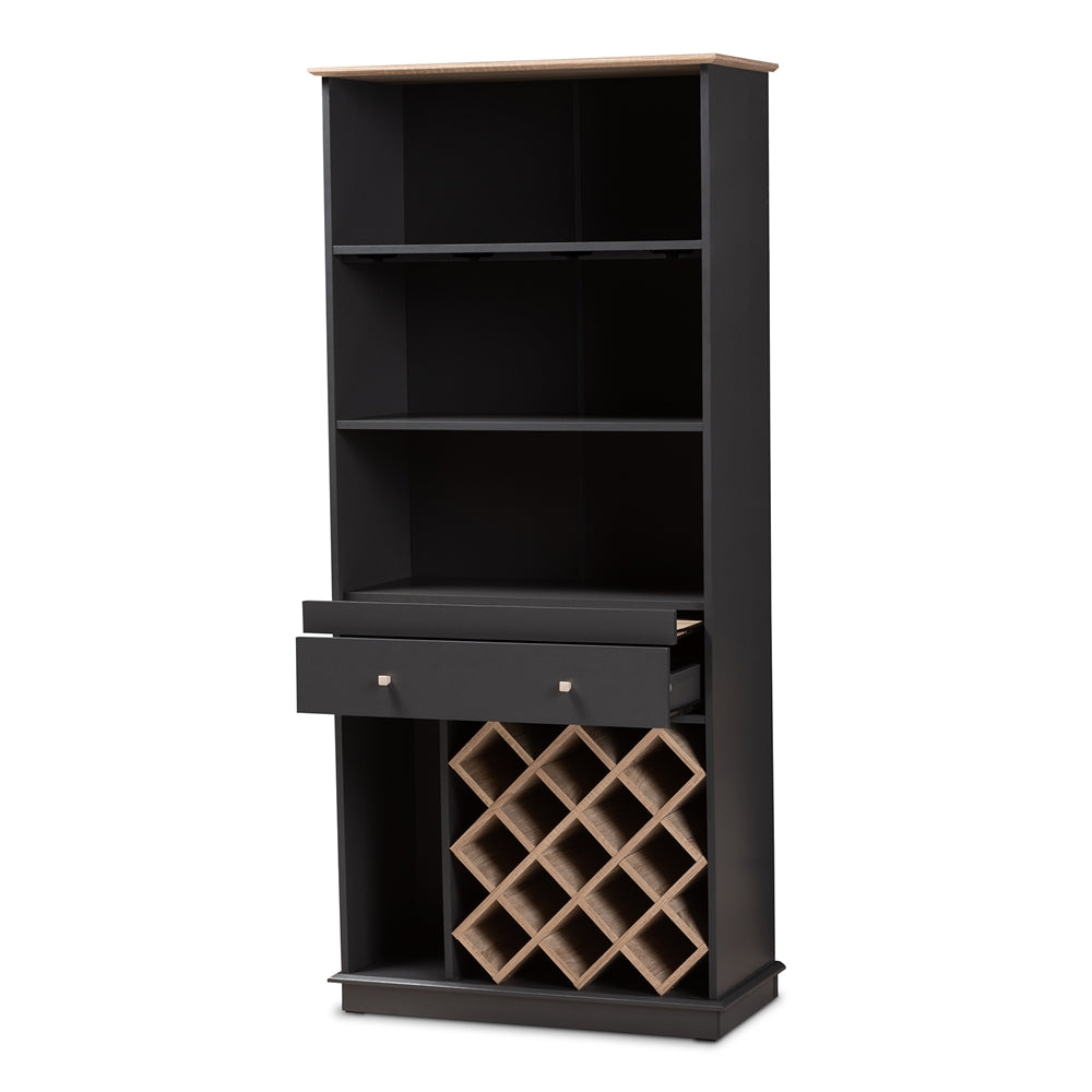 Baxton Studio Mattia Modern And Contemporary Dark Grey And Oak Finished Wood Wine Cabinet