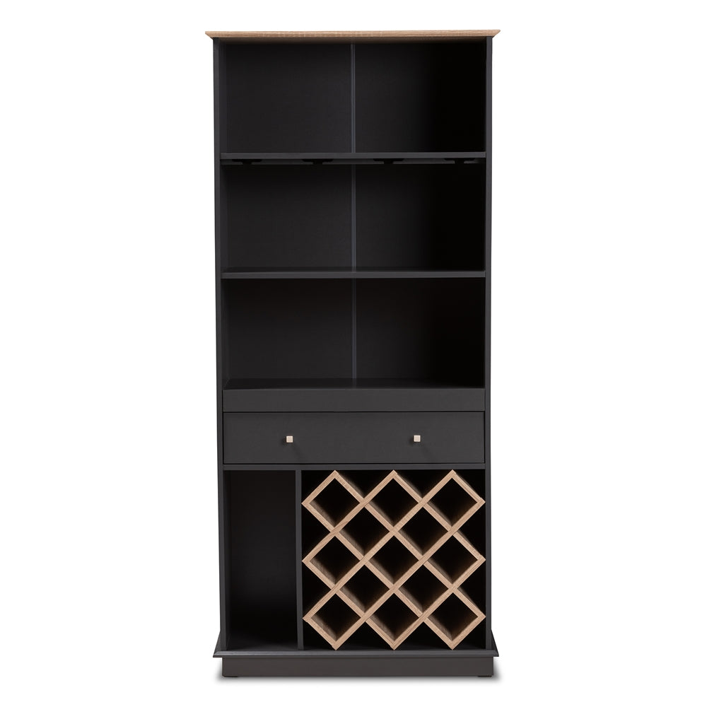 Baxton Studio Mattia Modern And Contemporary Dark Grey And Oak Finished Wood Wine Cabinet