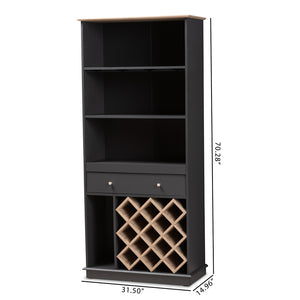 Baxton Studio Mattia Modern And Contemporary Dark Grey And Oak Finished Wood Wine Cabinet