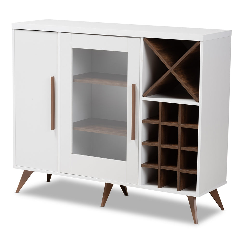 Baxton Studio Pietro Mid-Century Modern White And Brown Finished Wine Cabinet