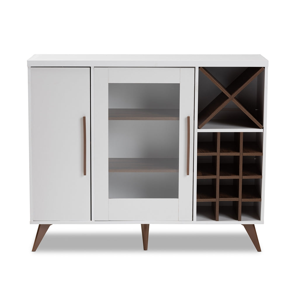 Baxton Studio Pietro Mid-Century Modern White And Brown Finished Wine Cabinet