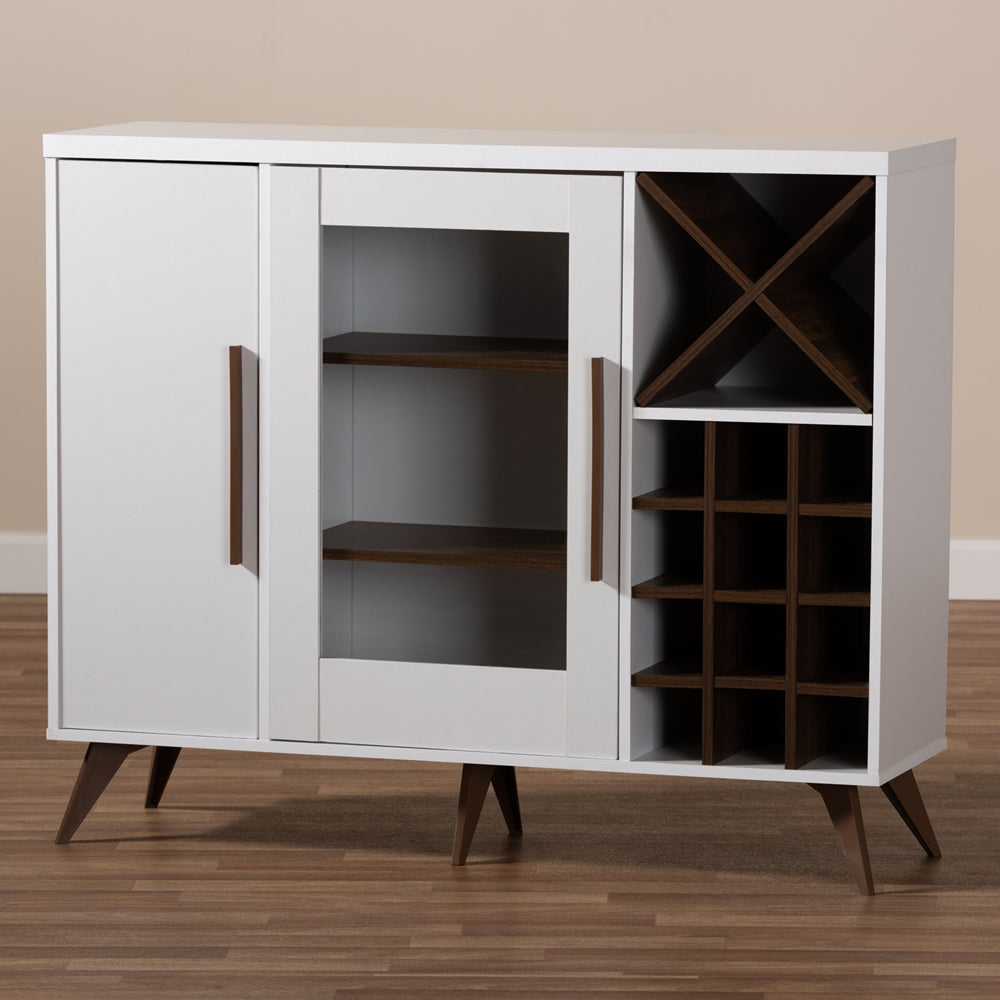 Baxton Studio Pietro Mid-Century Modern White And Brown Finished Wine Cabinet