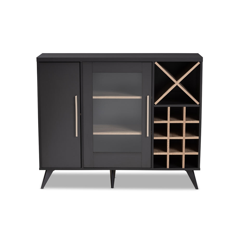 Baxton Studio Pietro Mid-Century Modern Dark Grey And Oak Finished Wine Cabinet