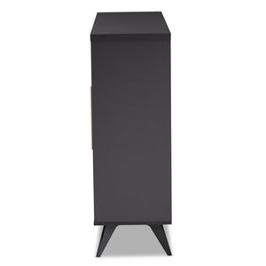 Baxton Studio Pietro Mid-Century Modern Dark Grey And Oak Finished Wine Cabinet