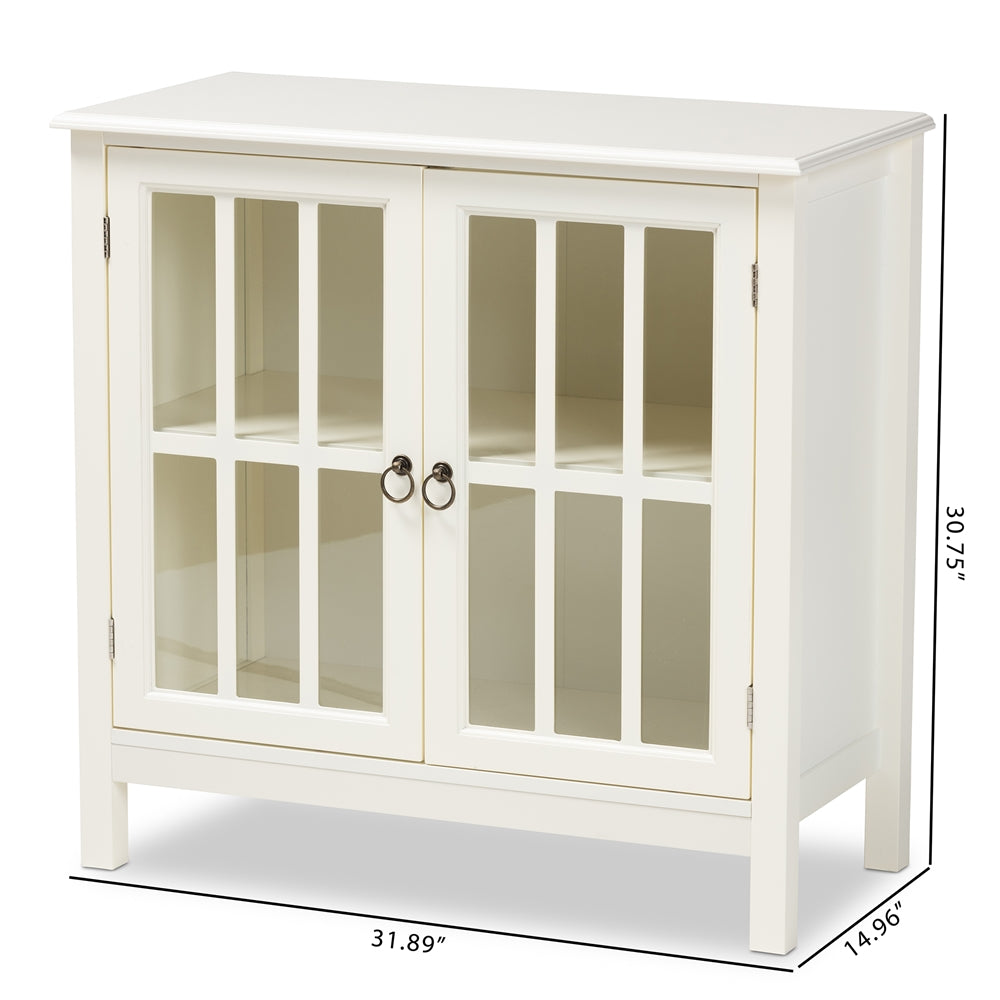 Baxton Studio Kendall Classic And Traditional White Finished Wood And Glass Kitchen Storage Cabinet