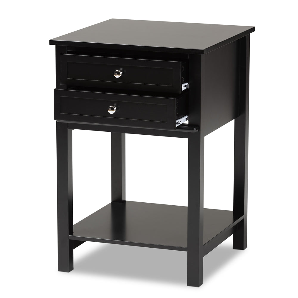 Baxton Studio Willow Modern Transitional Black Finished 2-Drawer Wood Nightstand