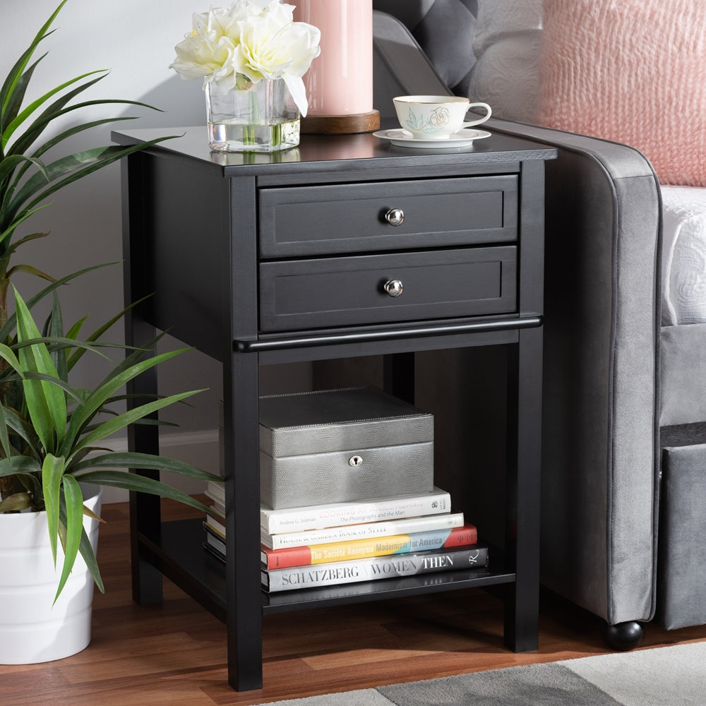 Baxton Studio Willow Modern Transitional Black Finished 2-Drawer Wood Nightstand