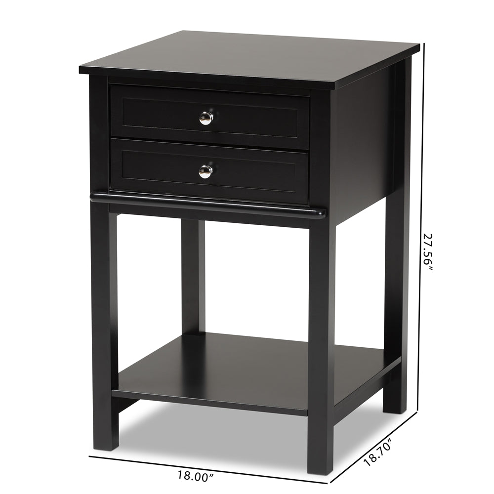 Baxton Studio Willow Modern Transitional Black Finished 2-Drawer Wood Nightstand