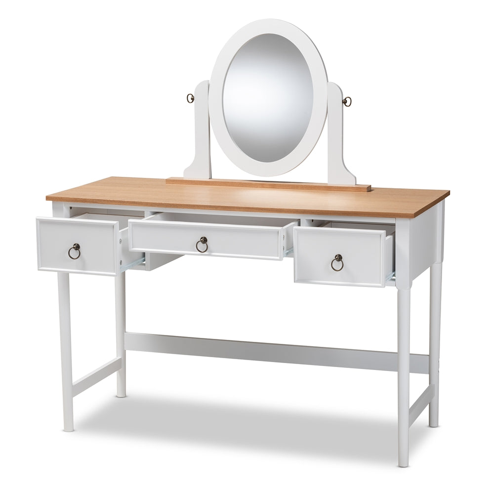 Baxton Studio Sylvie Classic And Traditional White 3-Drawer Wood Vanity Table With Mirror