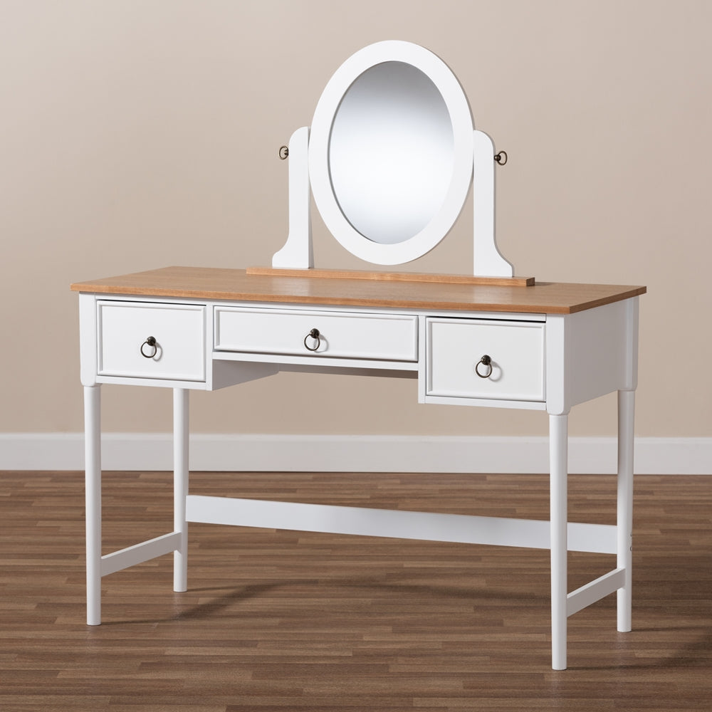 Baxton Studio Sylvie Classic And Traditional White 3-Drawer Wood Vanity Table With Mirror