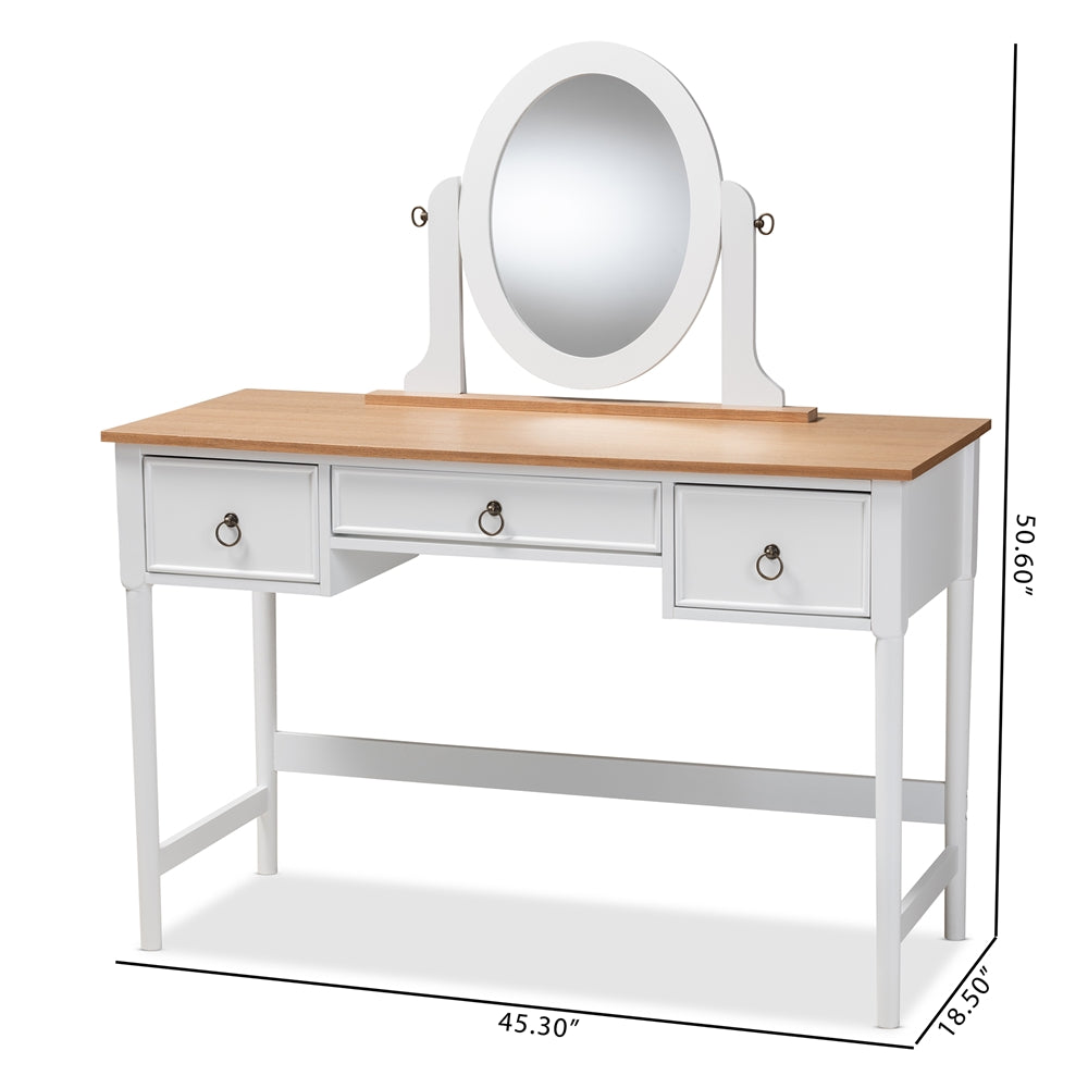 Baxton Studio Sylvie Classic And Traditional White 3-Drawer Wood Vanity Table With Mirror