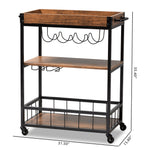 Load image into Gallery viewer, Baxton Studio Cerne Vintage Rustic Industrial Oak Brown And Black Finished Mobile Metal Bar Cart With Wine Bottle Rack
