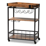 Load image into Gallery viewer, Baxton Studio Cerne Vintage Rustic Industrial Oak Brown And Black Finished Mobile Metal Bar Cart With Wine Bottle Rack
