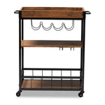 Load image into Gallery viewer, Baxton Studio Cerne Vintage Rustic Industrial Oak Brown And Black Finished Mobile Metal Bar Cart With Wine Bottle Rack
