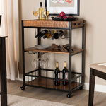 Load image into Gallery viewer, Baxton Studio Cerne Vintage Rustic Industrial Oak Brown And Black Finished Mobile Metal Bar Cart With Wine Bottle Rack
