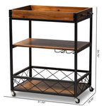 Load image into Gallery viewer, Baxton Studio Capri Vintage Rustic Industrial Oak Brown And Black Finished Mobile Metal Bar Cart With Stemware Rack
