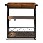 Load image into Gallery viewer, Baxton Studio Capri Vintage Rustic Industrial Oak Brown And Black Finished Mobile Metal Bar Cart With Stemware Rack
