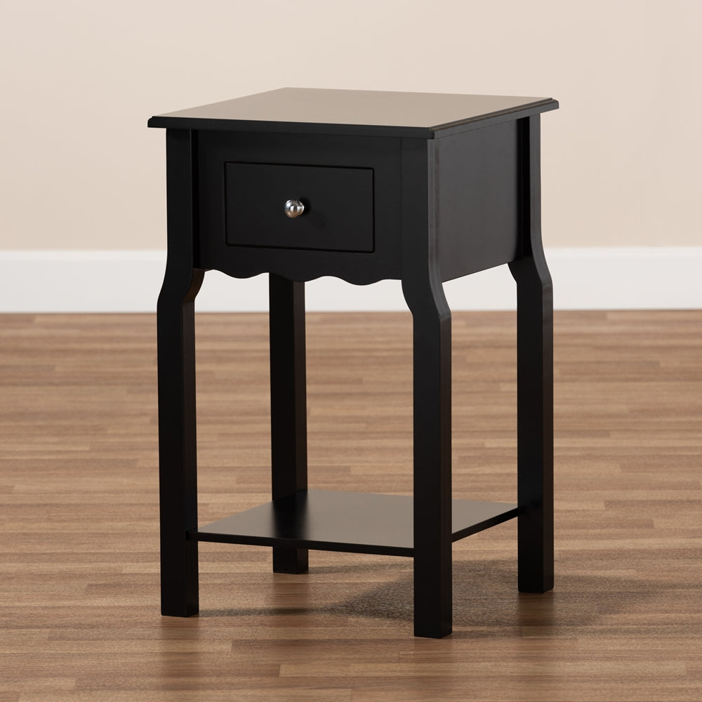 Baxton Studio Hailey Classic Traditional And Transitional Black Finished Wood 1-Drawer Nightstand