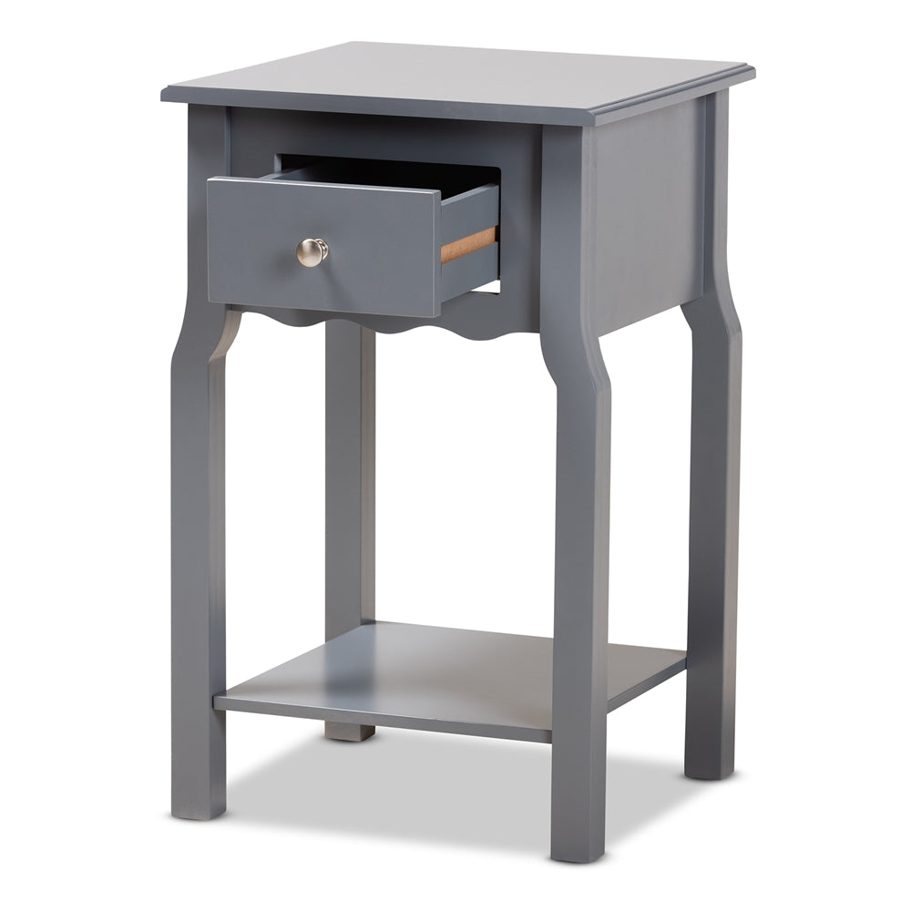 Baxton Studio Hailey Classic Traditional And Transitional Dark Grey Finished Wood 1-Drawer Nightstand