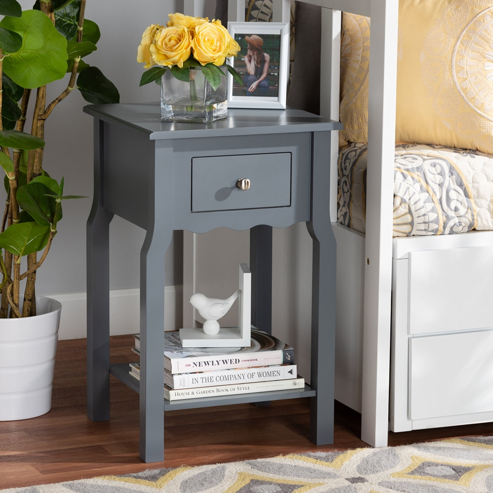 Baxton Studio Hailey Classic Traditional And Transitional Dark Grey Finished Wood 1-Drawer Nightstand