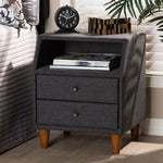 Load image into Gallery viewer, Baxton Studio Claverie Mid-Century Modern Charcoal Fabric Upholstered 2-Drawer Wood Nightstand
