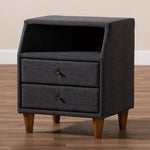 Load image into Gallery viewer, Baxton Studio Claverie Mid-Century Modern Charcoal Fabric Upholstered 2-Drawer Wood Nightstand
