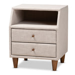 Load image into Gallery viewer, Baxton Studio Claverie Mid-Century Modern Fabric Upholstered 2-Drawer Wood Nightstand
