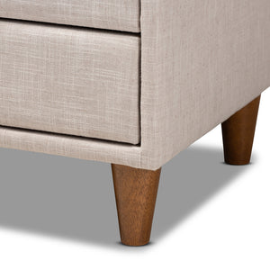 BAXTON STUDIO CLAVERIE MID-CENTURY MODERN BEIGE FABRIC UPHOLSTERED 2-DRAWER WOOD NIGHTSTAND