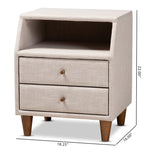 Load image into Gallery viewer, Baxton Studio Claverie Mid-Century Modern Beige Fabric Upholstered 2-Drawer Wood Nightstand
