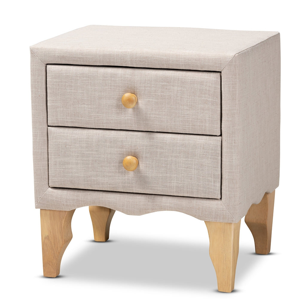 Baxton Studio Artis Modern and Contemporary Fabric Upholstered 2-Drawer Wood Nightstand