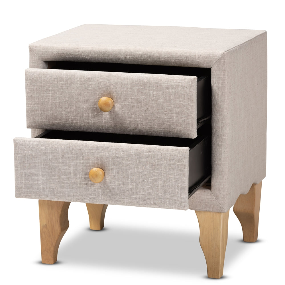 Baxton Studio Artis Modern and Contemporary Fabric Upholstered 2-Drawer Wood Nightstand