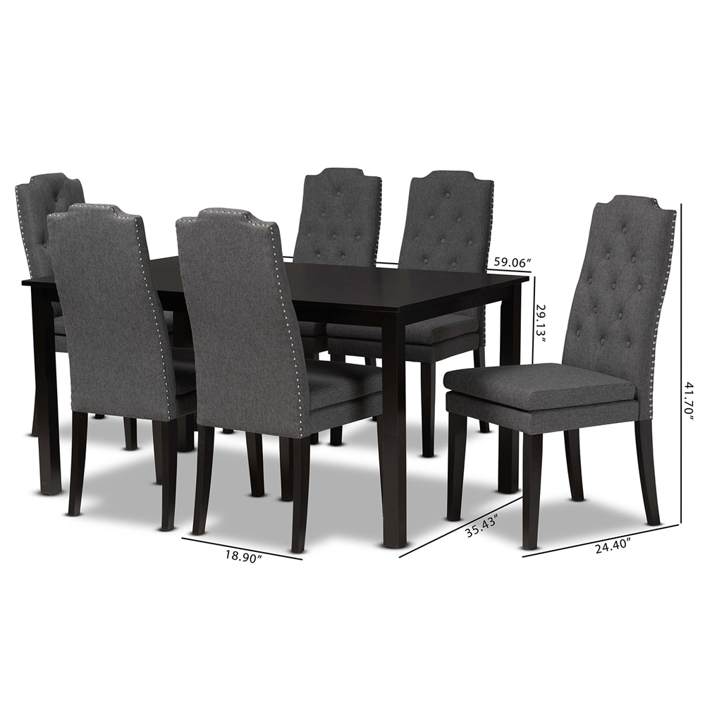 Baxton Studio Dylin Modern And Contemporary Dark Grey Fabric Upholstered And Dark Brown Finished Wood 7-Piece Dining Set