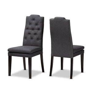 Baxton Studio Dylin Modern And Contemporary Charcoal Fabric Upholstered Button Tufted Wood Dining Chair Set Of 2