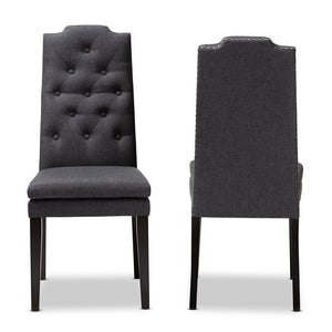 Baxton Studio Dylin Modern And Contemporary Charcoal Fabric Upholstered Button Tufted Wood Dining Chair Set Of 2