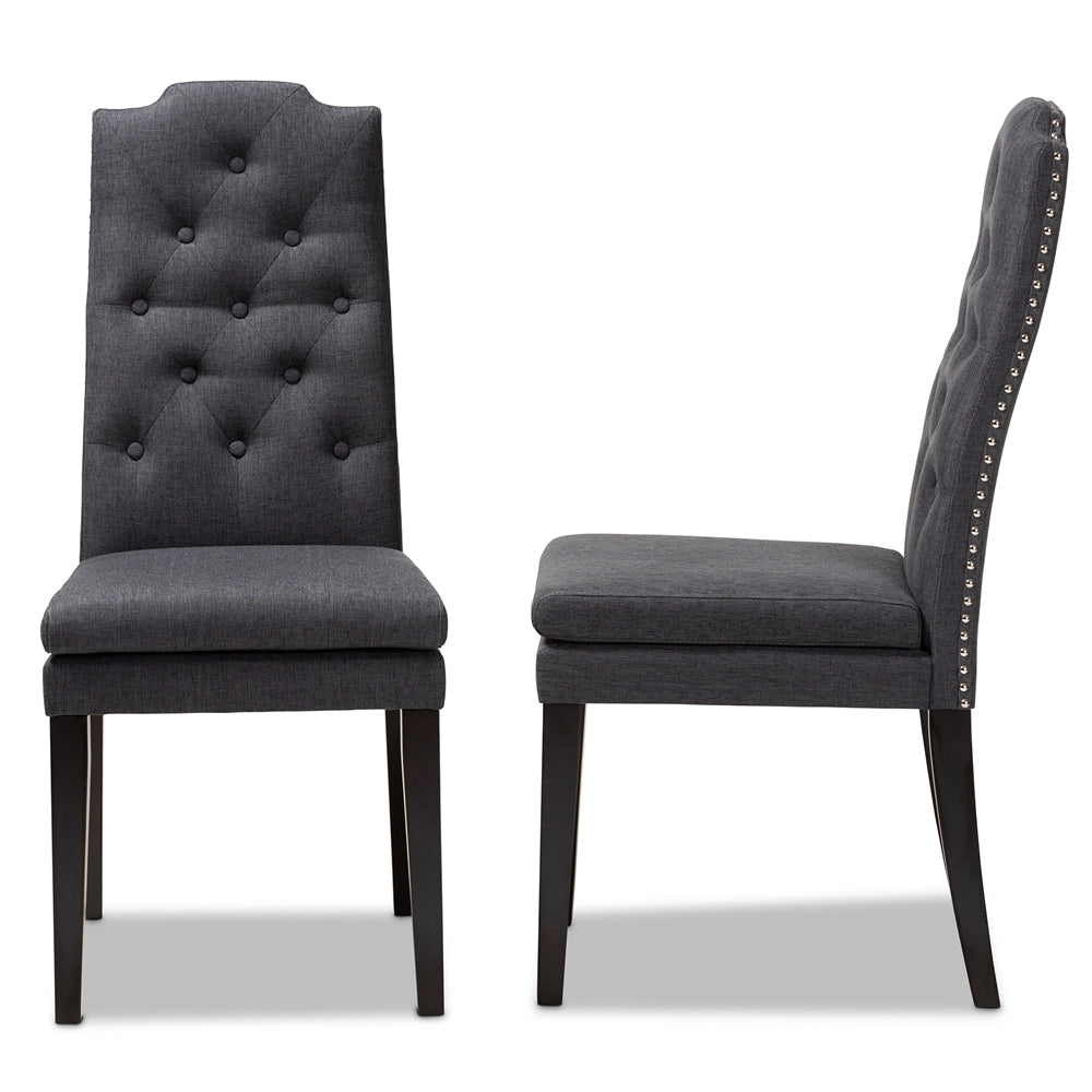 Baxton Studio Dylin Modern And Contemporary Charcoal Fabric Upholstered Button Tufted Wood Dining Chair Set Of 2