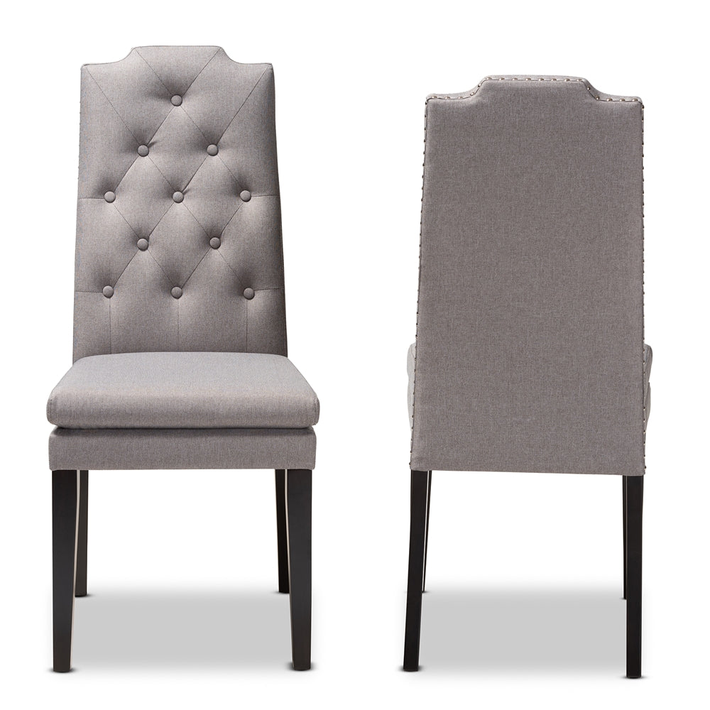 Baxton Studio Dylin Modern And Contemporary Gray Fabric Upholstered Button Tufted Wood Dining Chair Set Of 2