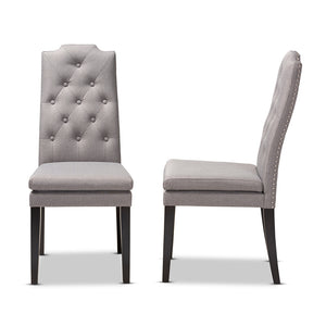 Baxton Studio Dylin Modern And Contemporary Gray Fabric Upholstered Button Tufted Wood Dining Chair Set Of 2