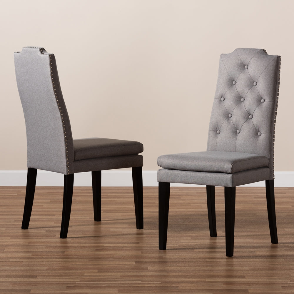 Baxton Studio Dylin Modern And Contemporary Gray Fabric Upholstered Button Tufted Wood Dining Chair Set Of 2