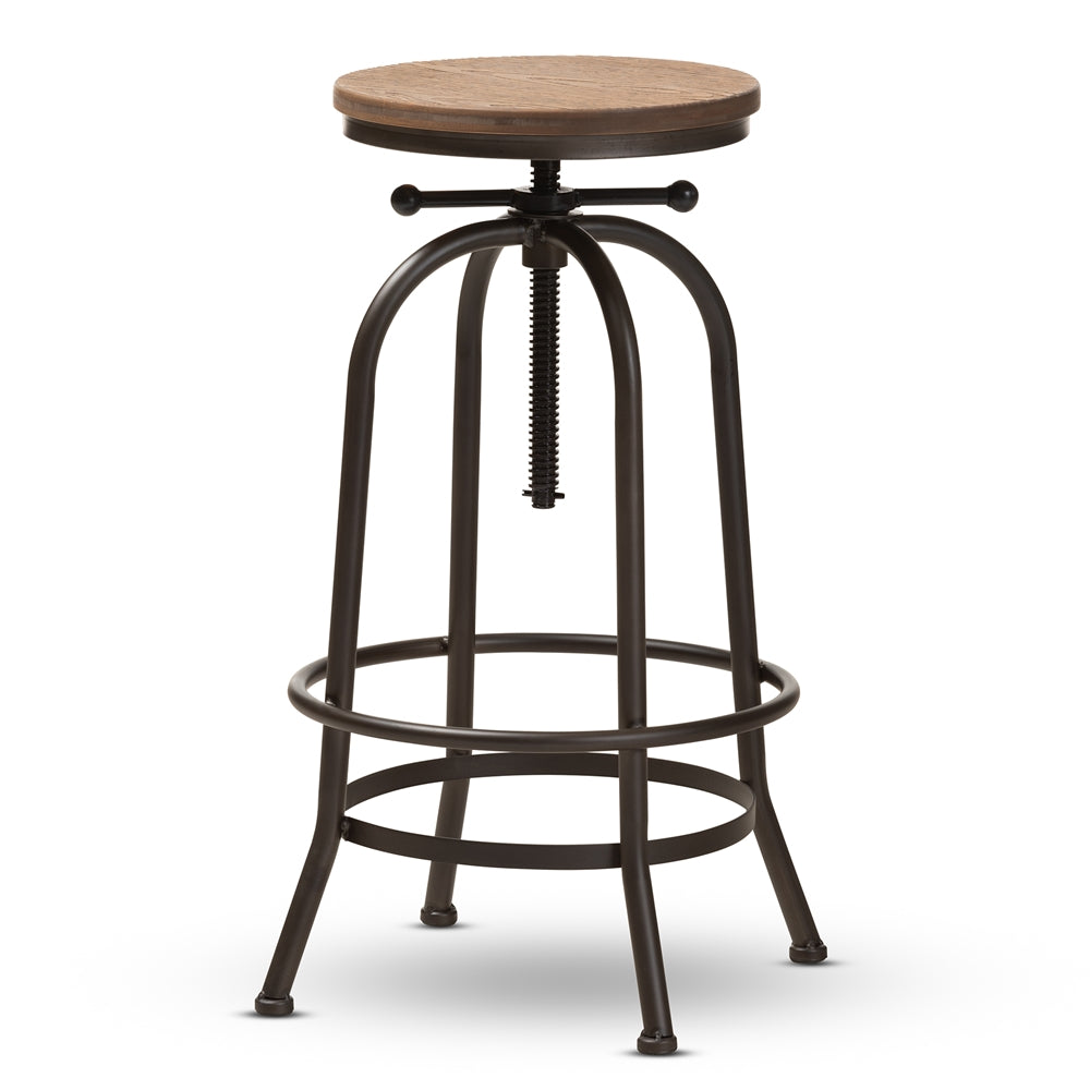 Baxton Studio Aline Vintage Rustic Industrial Style Wood And Rust-Finished Steel Adjustable Swivel Bar Stool