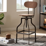 Load image into Gallery viewer, Baxton Studio Varek Vintage Rustic Industrial Style Wood And Rust-Finished Steel Adjustable Swivel Bar Stool
